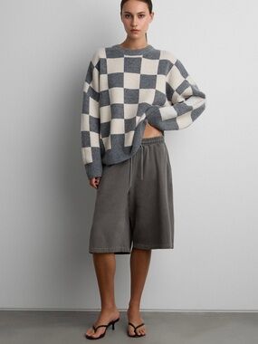OAK + FORT Gray & Cream Checkered Crewneck Sweater